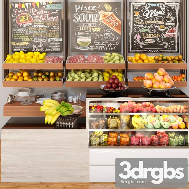 A Small Showcase in A Supermarket with A Large Selection of Fruits and Vegetables Food 3dsmax Download - thumbnail 1