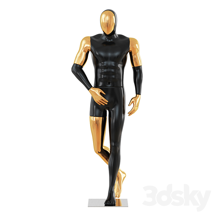 Black Male Mannequin with Gold Face 58 3DS Max - thumbnail 1