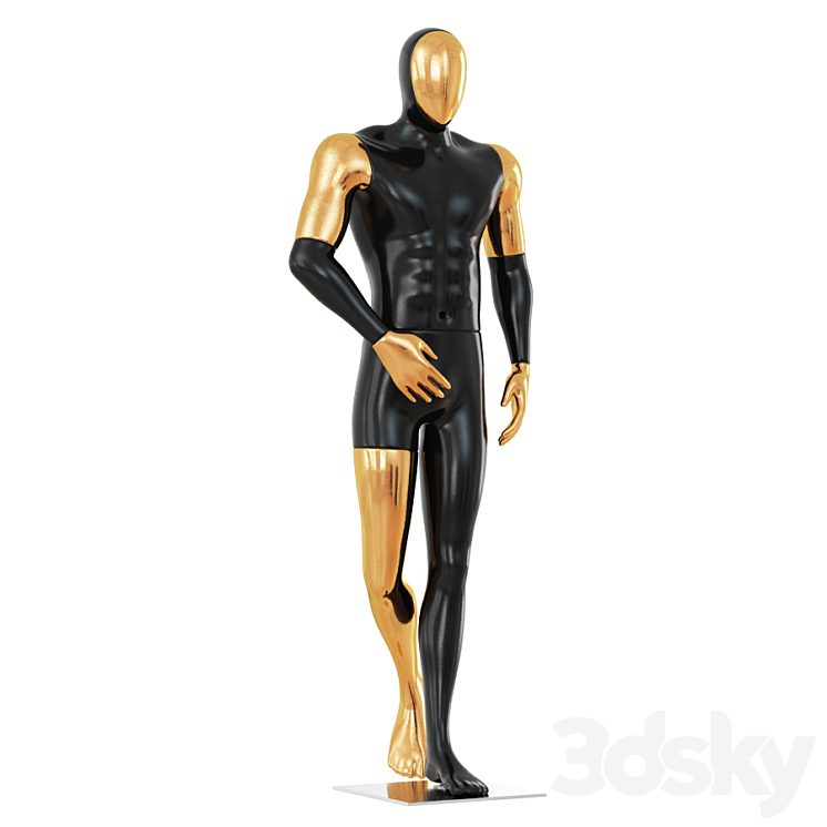 Black Male Mannequin with Gold Face 58 3DS Max - thumbnail 2