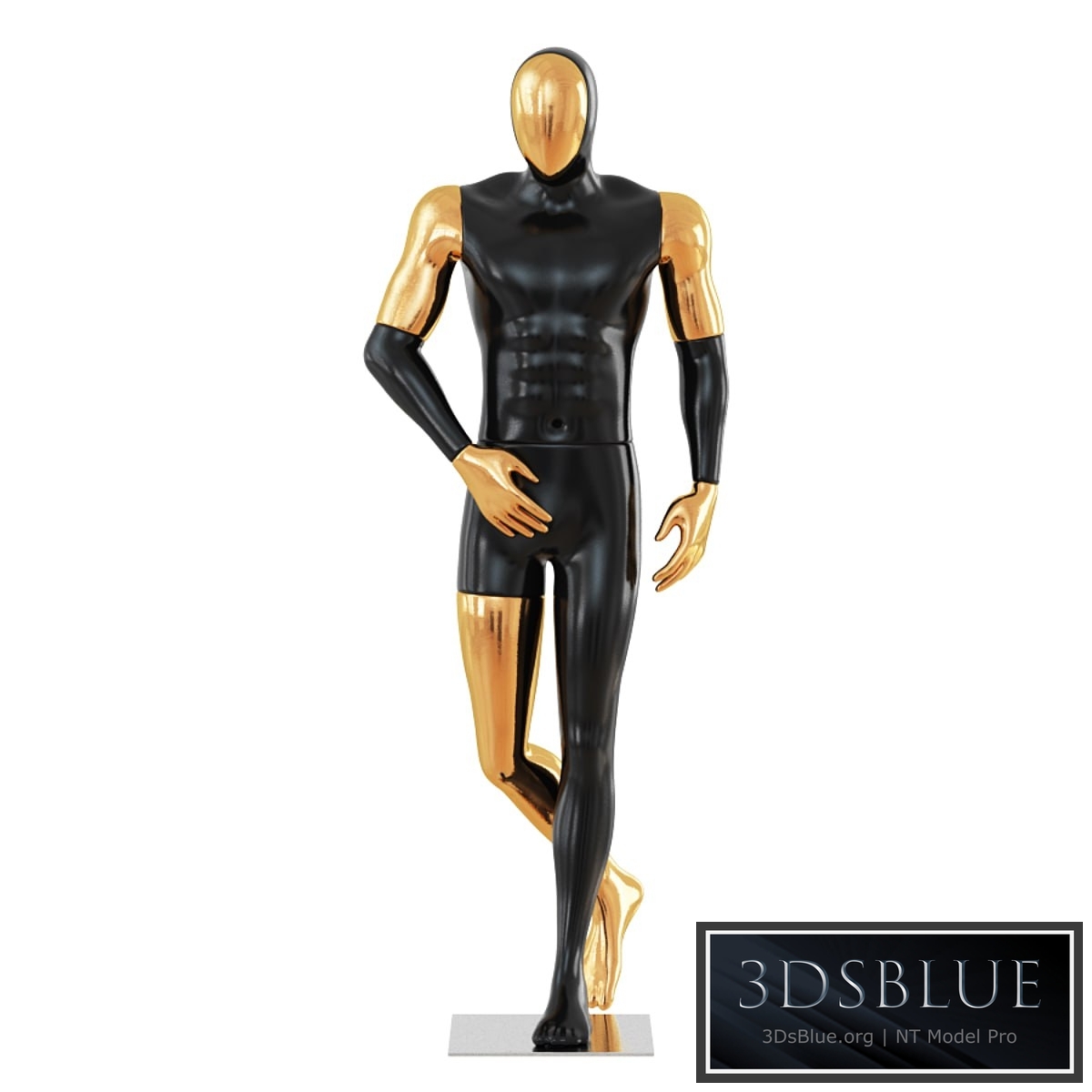 Black Male Mannequin with Gold Face 58 3DS Max - thumbnail 3