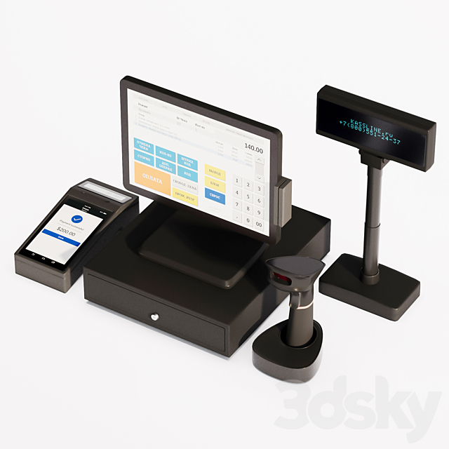 Cash desk payment terminal acquiring terminal 3DS Max Model - thumbnail 2