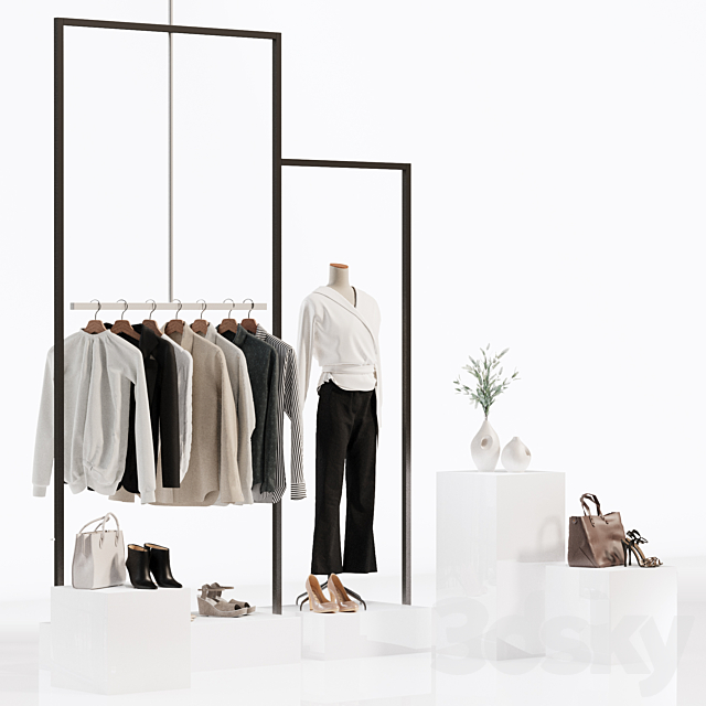 Clothes store showcase mannequin hanger clothes wardrobe 3DS Max Model - thumbnail 2