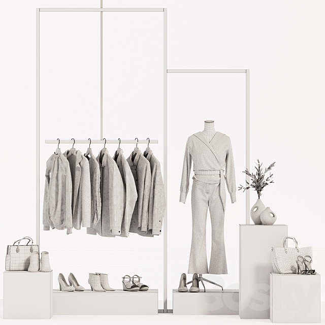 Clothes store showcase mannequin hanger clothes wardrobe 3DS Max Model - thumbnail 5