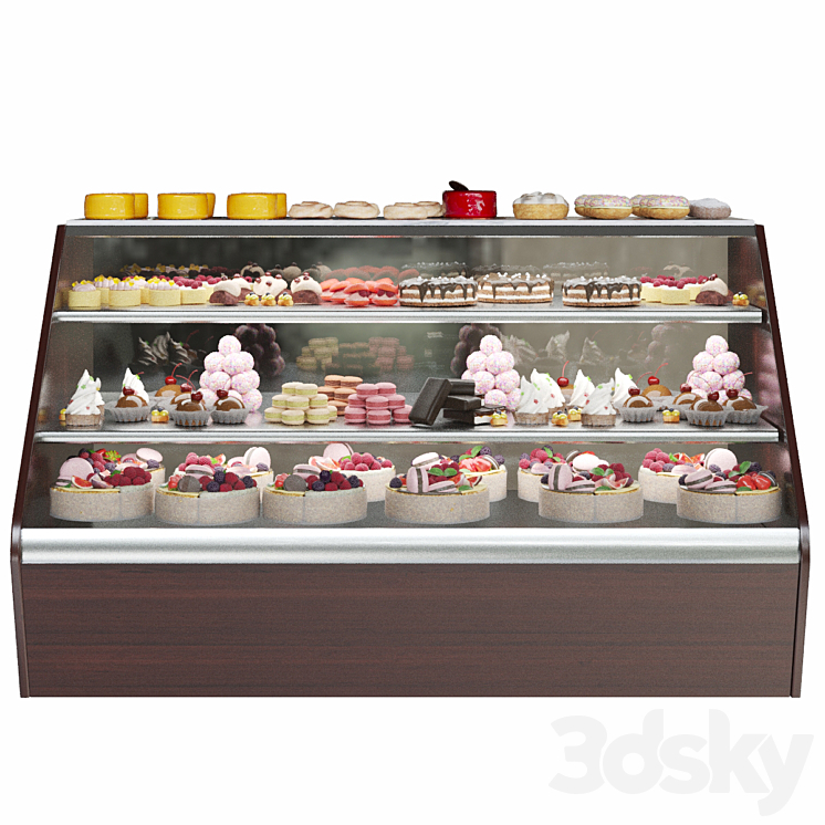 Confectionery. Refrigerator with sweets and desserts. Cake 3DS Max Model - thumbnail 3