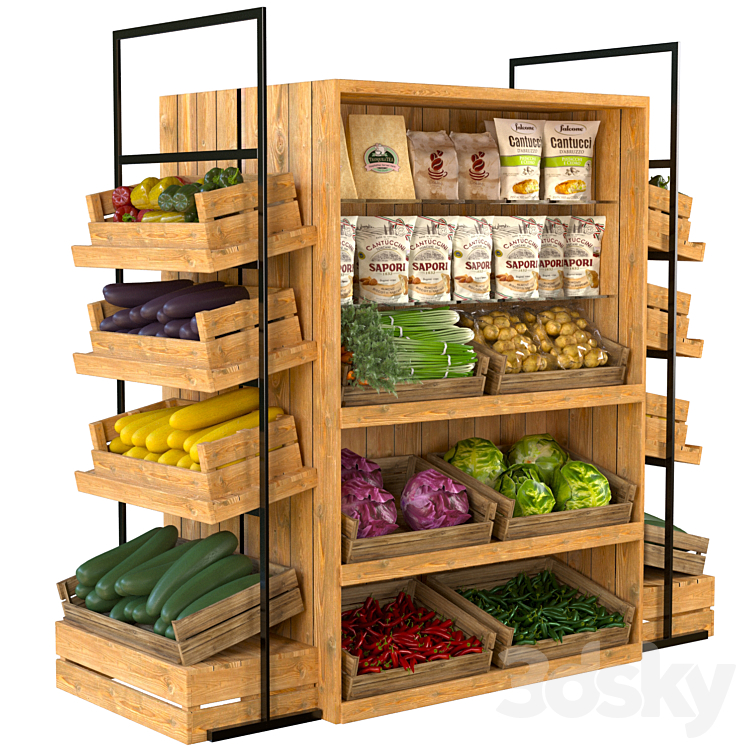 Designer rack in a supermarket with vegetables fruits and cereals 3 3DS Max - thumbnail 1