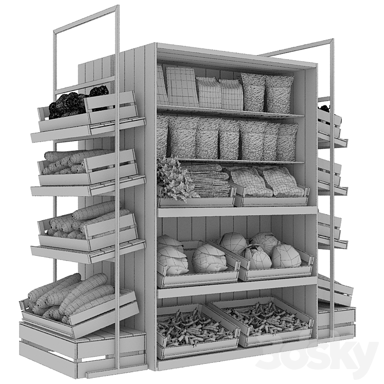 Designer rack in a supermarket with vegetables fruits and cereals 3 3DS Max - thumbnail 2