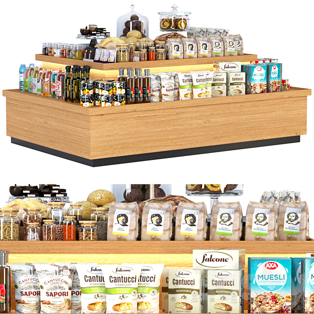 Display stand in a supermarket with products. Juices and cereals 3ds Max - thumbnail 1