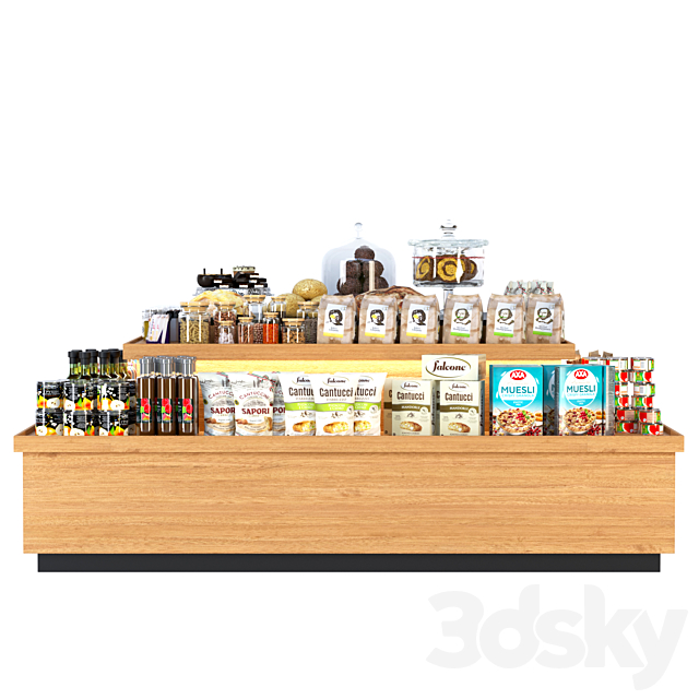 Display stand in a supermarket with products. Juices and cereals 3ds Max - thumbnail 2