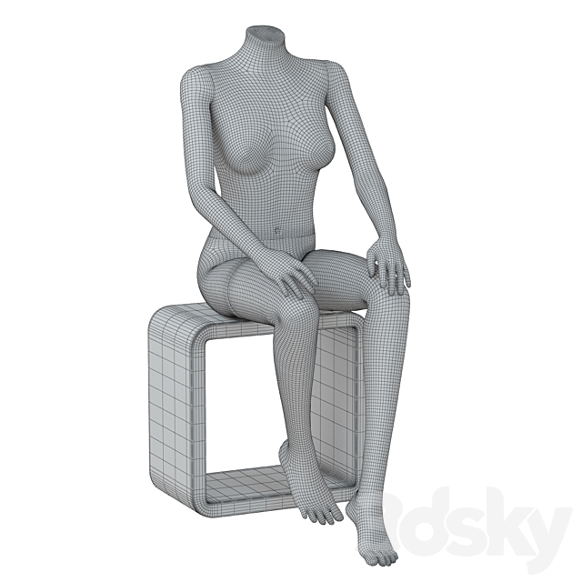 Female black mannequin sits on a white stool 42 3DSMax File - thumbnail 5