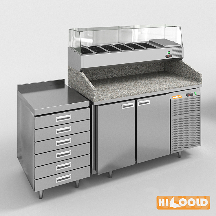 HiCold refrigeration pizzeria stainless steel with stone countertop and glass showcase # 2 3DS Max - thumbnail 1