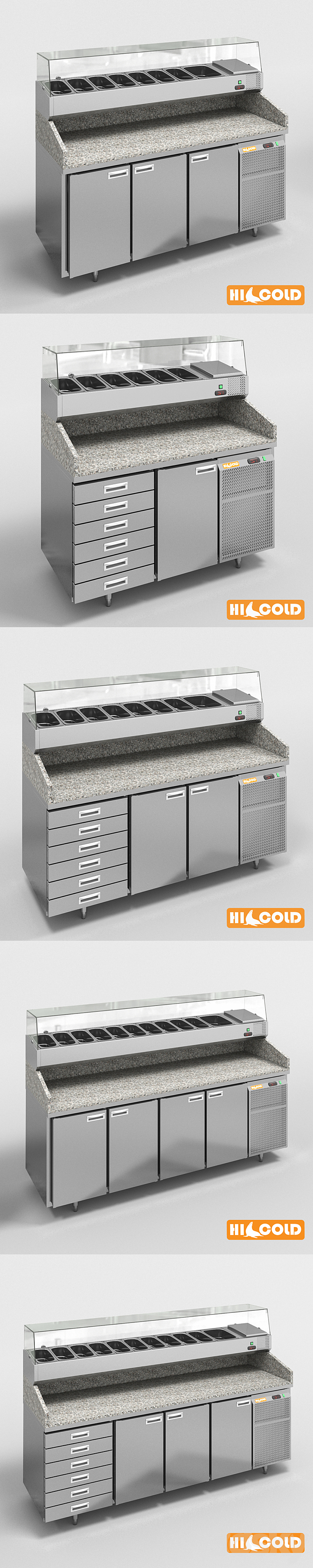 HiCold refrigeration pizzeria stainless steel with stone countertop and glass showcase # 2 3DS Max - thumbnail 2