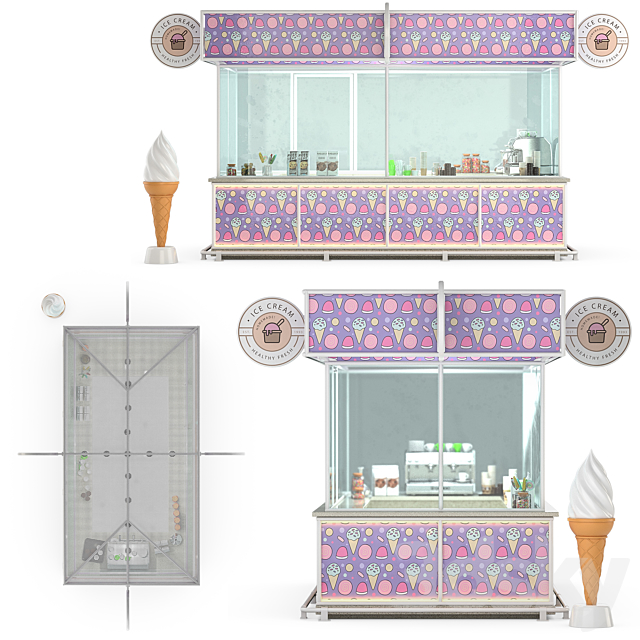 Ice cream kiosk 3ds Max - thumbnail 2