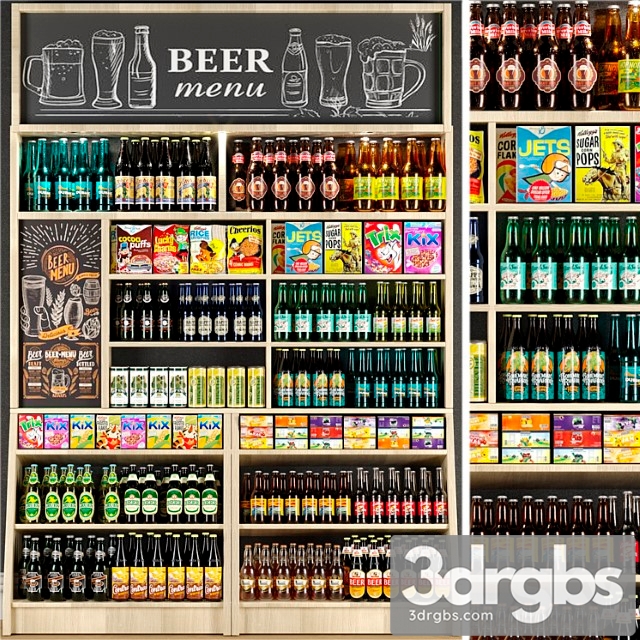 Large shelf in the supermarket with beer and cider 3dsmax Download - thumbnail 1