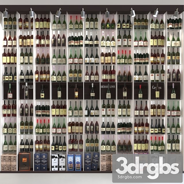 Large wine cabinet with collection wine. alcohol 3dsmax Download - thumbnail 1