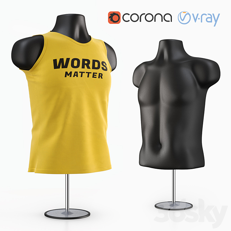 Male Torso Mannequin with t-shirt 3DS Max Model - thumbnail 3