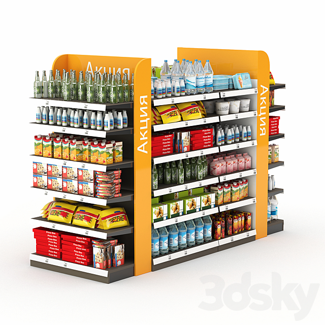 Racks for the store with filling. 3ds Max - thumbnail 1