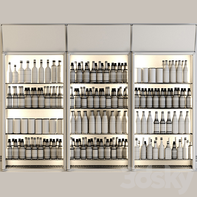 Refrigerator in the supermarket with beer. Alcohol 3DS Max Model - thumbnail 2