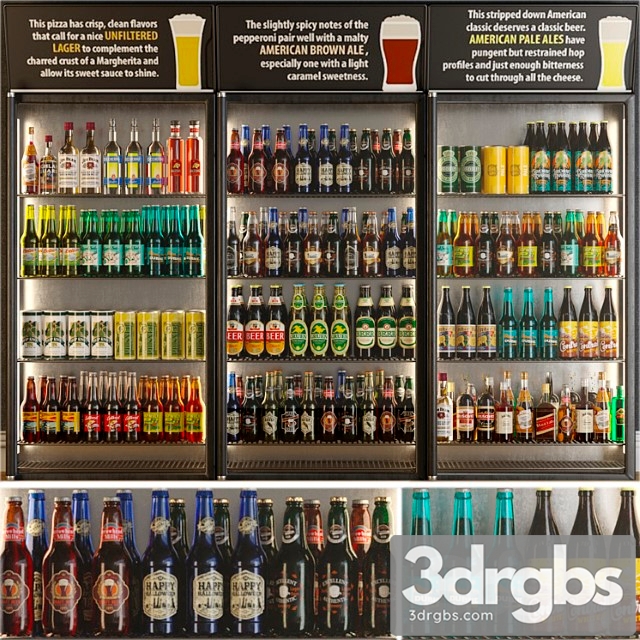 Refrigerator in the supermarket with beer. alcohol 3dsmax Download - thumbnail 1