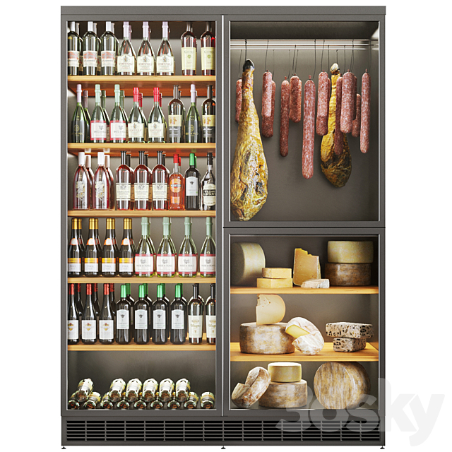 Refrigerator with sausages and jamon in the store 3ds Max - thumbnail 1