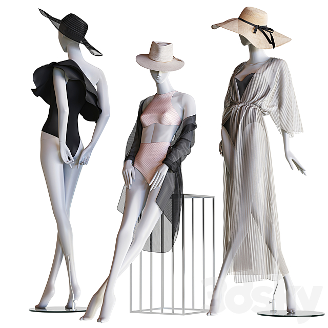 Set of female beachwear on mannequins 3DSMax File - thumbnail 1