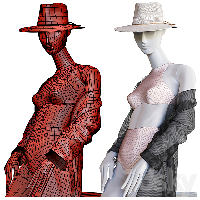 Set of female beachwear on mannequins 3DSMax File - thumbnail 2