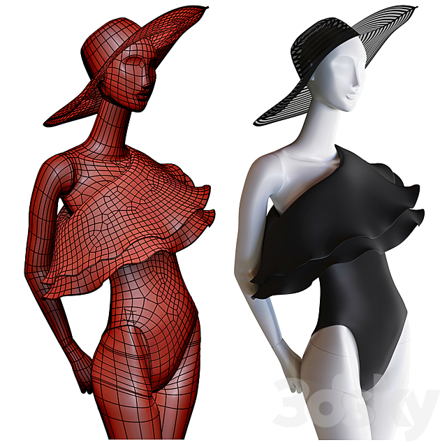 Set of female beachwear on mannequins 3DSMax File - thumbnail 3