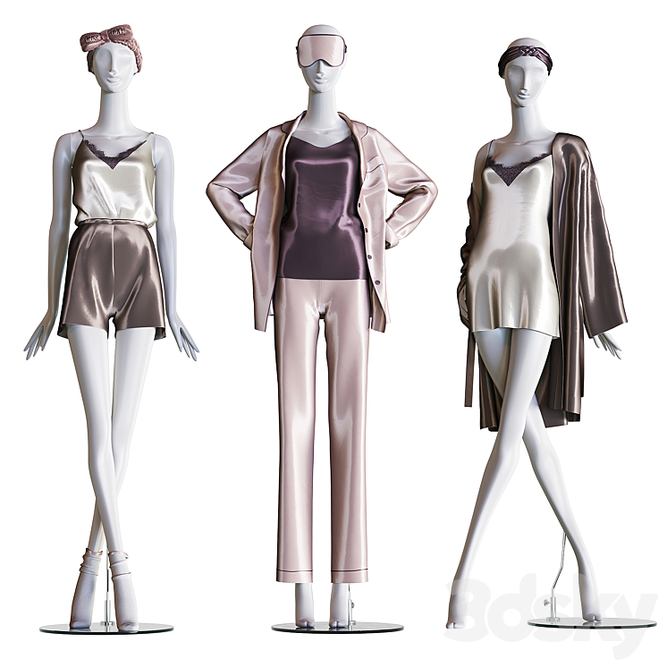 Set of female home clothes on mannequins 3DS Max Model - thumbnail 1