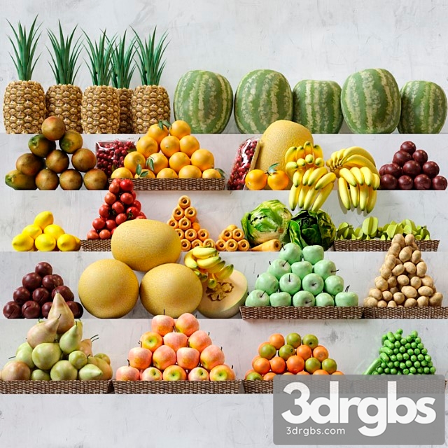 Set of fruits vegetables in the market 3. fruits vegetables 3dsmax Download - thumbnail 1