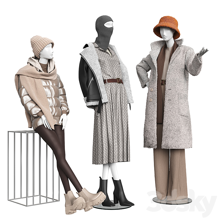 Set of outerwear on mannequins 3DS Max Model - thumbnail 1