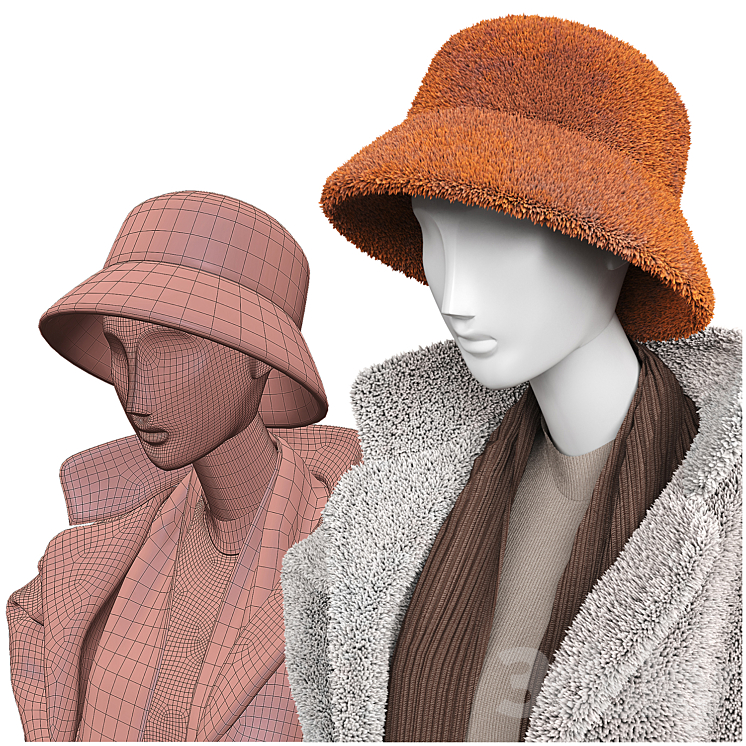 Set of outerwear on mannequins 3DS Max Model - thumbnail 2