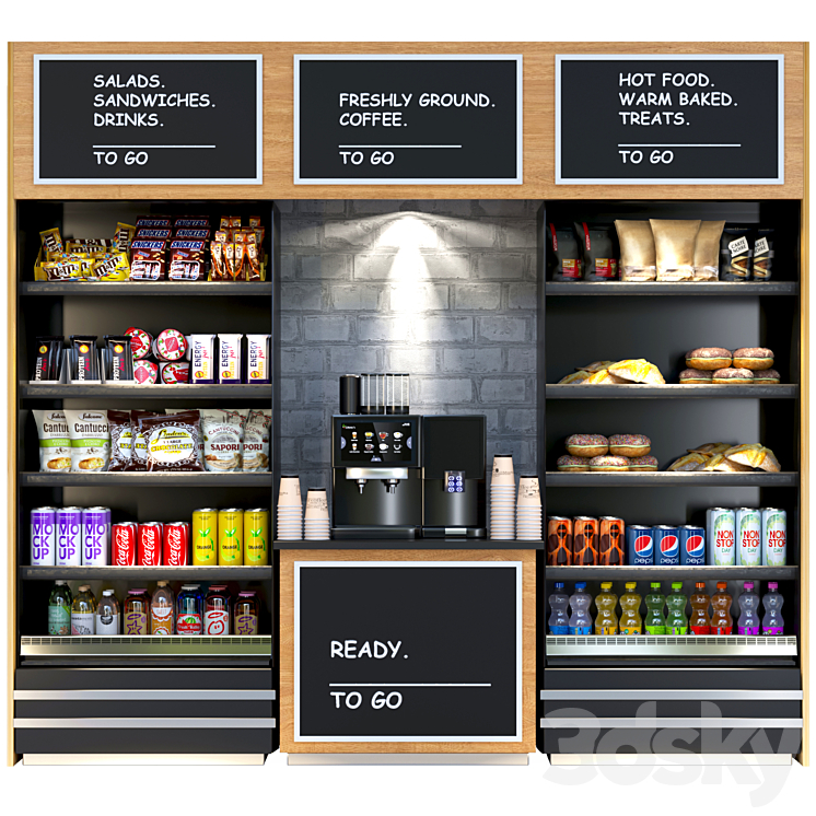 Shelf in a supermarket with dry breakfasts sweets and a coffee machine. Supermarket 3DS Max - thumbnail 1