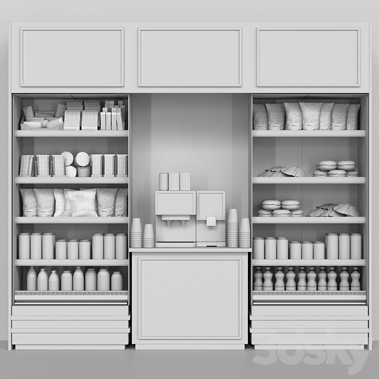 Shelf in a supermarket with dry breakfasts sweets and a coffee machine. Supermarket 3DS Max - thumbnail 2