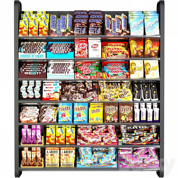 Shelf in the supermarket with sweets. Chocolate 3DS Max - thumbnail 1