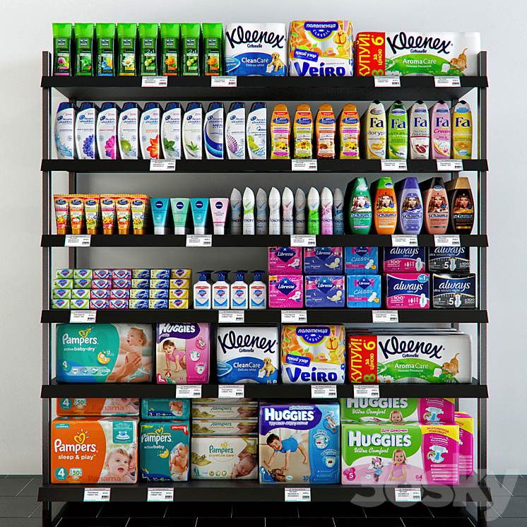 Shelving with hygiene products 3DS Max - thumbnail 1