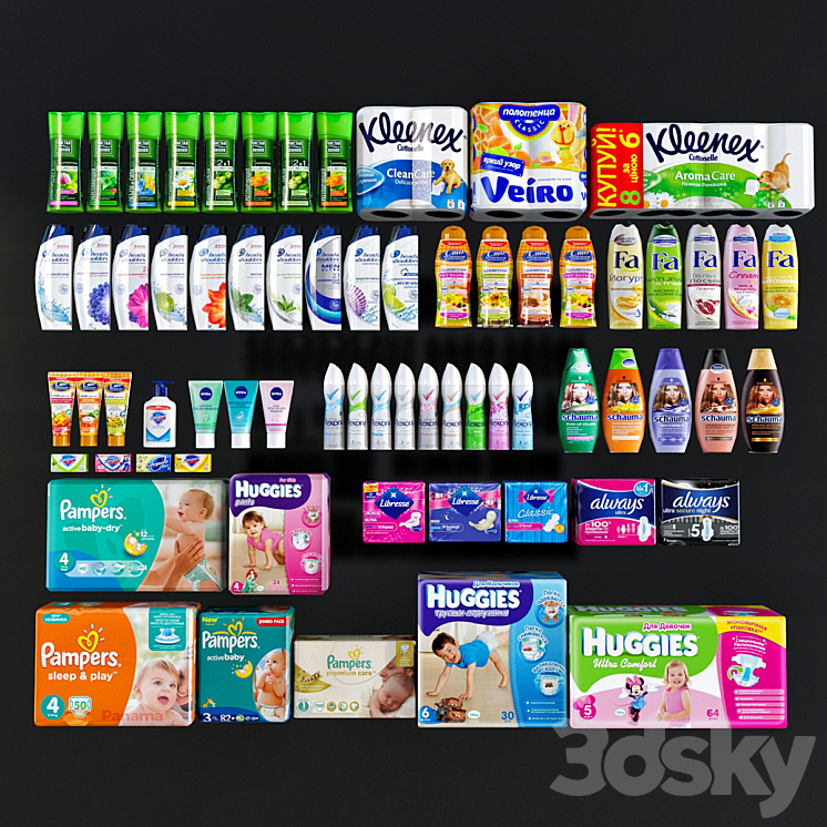 Shelving with hygiene products 3DS Max - thumbnail 2