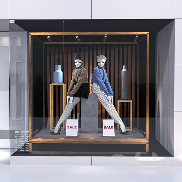 Shop front with female mannequin 001 3ds Max - thumbnail 1