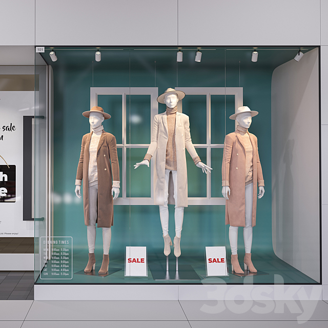 Shop front with female mannequins 3DSMax File - thumbnail 1