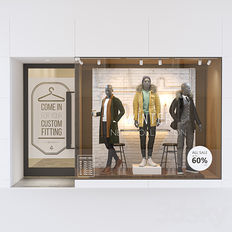 Shop front with male mannequin 3DS Max - thumbnail 1