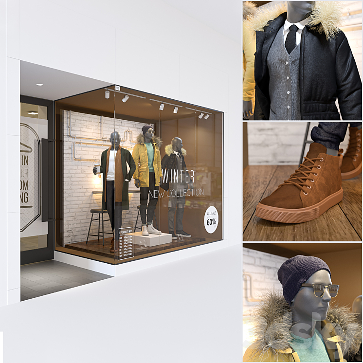 Shop front with male mannequin 3DS Max - thumbnail 2