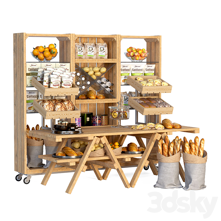 Showcase at the market with products pastries and dry breakfasts 3DS Max - thumbnail 1