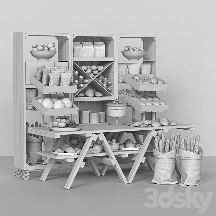 Showcase at the market with products pastries and dry breakfasts 3DS Max - thumbnail 2