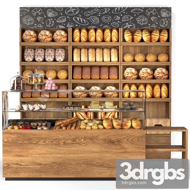 Showcase In A Bakery With Baked Desserts And Various Sweets Bread 3dsmax Download - thumbnail 1