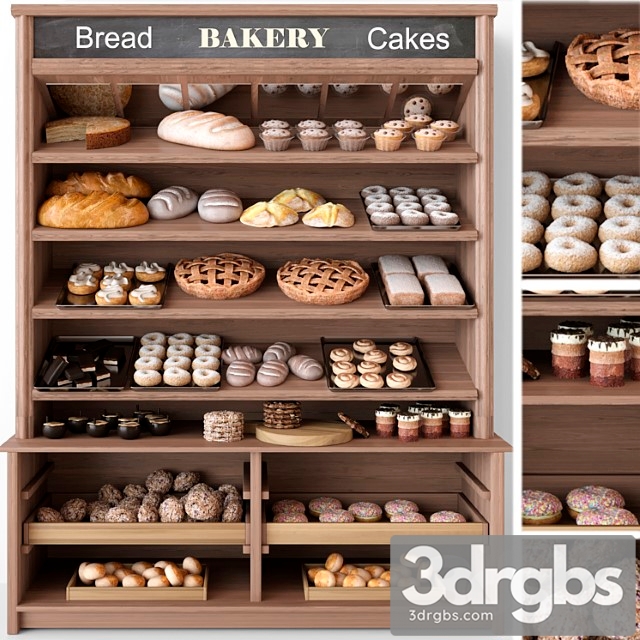 Showcase In A Bakery With Pastries and Desserts Sweets 3dsmax Download - thumbnail 1