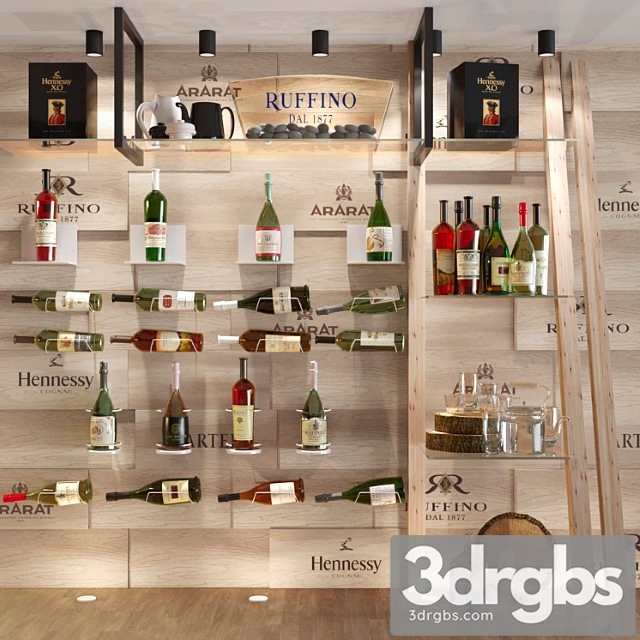 Showcase in a restaurant with collection wine. red wine 3dsmax Download - thumbnail 1