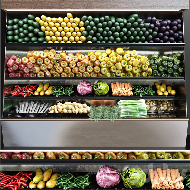 Showcase in a supermarket with fresh fruits and vegetables. Food 3DS Max - thumbnail 1