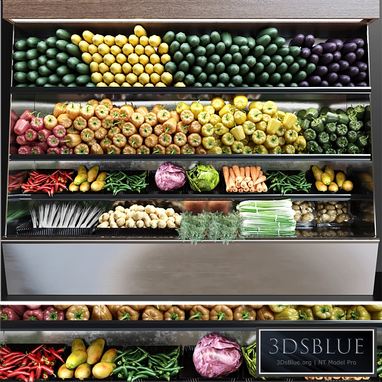 Showcase in a supermarket with fresh fruits and vegetables. Food 3DS Max - thumbnail 3