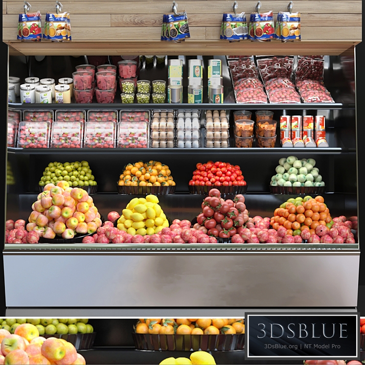 Showcase in a supermarket with fruits and vegetables. Fruits and vegetables 3DS Max - thumbnail 3