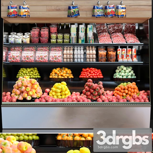 Showcase in a supermarket with fruits and vegetables. fruits and vegetables 3dsmax Download - thumbnail 1