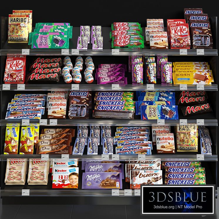 Showcase in a supermarket with sweets chocolate and other sweets 3DS Max - thumbnail 3