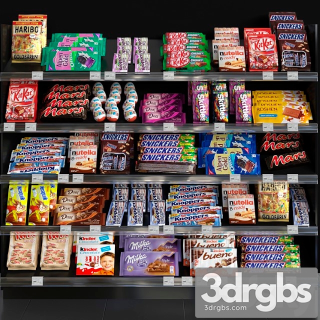 Showcase in a supermarket with sweets chocolate and other sweets 3dsmax Download - thumbnail 1